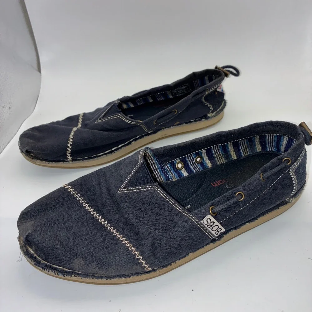 Skechers BOBS Highlights 2.0 Navy Blue Canvas Slip On Shoes 33673 Womens Size 7
